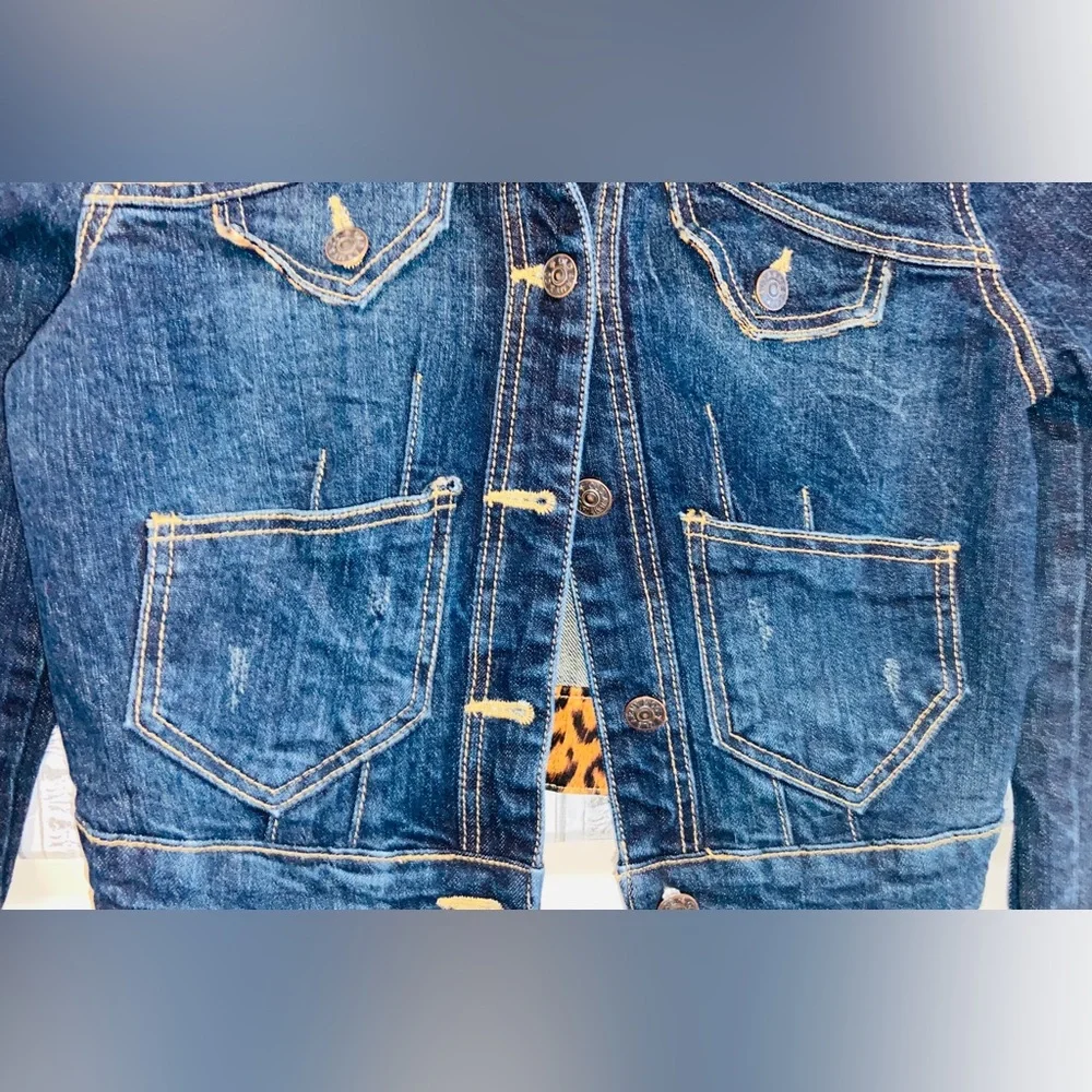 VGU ”Wednesday” Girls Sz-M Jean Jacket🐆Leopard Accent Print-Color, Sleeve, Cuffs - Picture 15 of 16